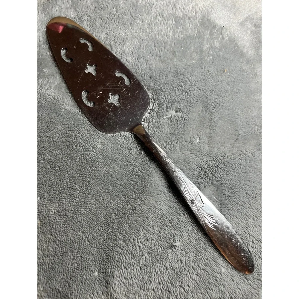 Vintage Utica Cutlery Co Stainless Steel Cake Pie Server Floral Design
